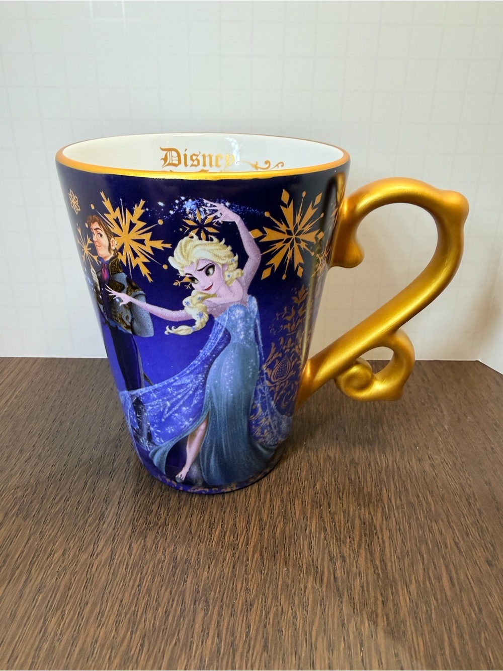 Disney Frozen Elsa & Anna Ceramic Mug with Gold Handle - Blue & Gold